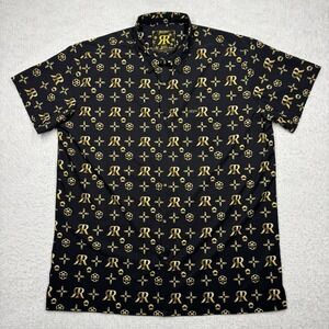 Retro Rifle High Roller Black Gold Ammo & Cylinder Snap Down Shirt‎ Men's 2XL